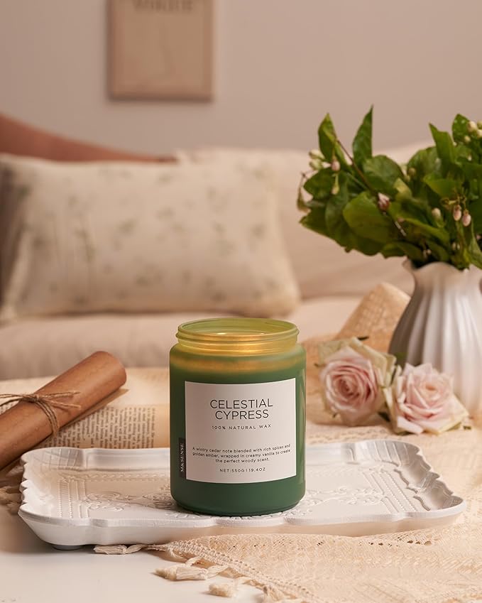 M&SENSE Celestial Cypress - Cedar & Spice Soy Jar Candles, Cedarwood Cardamom Large Winter Scented Candles 19.4oz 110 Hour Long Lasting Burn, Non Toxic Natural Warm Woody Scent Gifts for Men Women-Ruum Studio Home