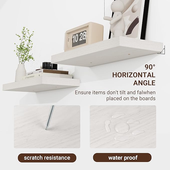 48 Inch Floating Shelves, 48"x9.25"x1.5" Inch Deep Floating Shelves for Wall, Wooden Shelves for Bathroom, Bedroom, Living Room, Cream White Oak-Ruum Studio Home