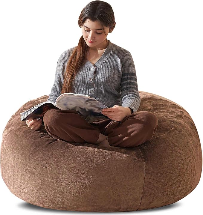 Bean Bag Chair 3Ft, Memory Foam Filled, Large Beanbag Chairs for Adults and Teens, Soft Sofa with Removable Flannel Cover, Round Couch for Living Room Bedroom College Dorm (Coffee, 3FT-36×36"×24")-Ruum Studio Home