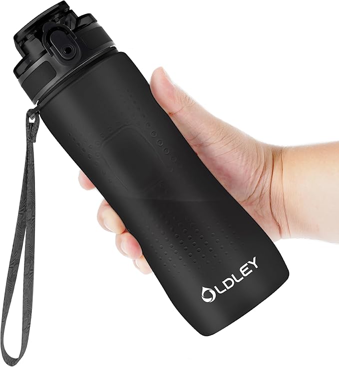 OLDLEY 25 oz Water Bottle, Motivational Water Bottle with Time Marker, Sports Water Bottle With Strap, Leakproof & BPA Free Large Water Bottles for School, Gym, Travel, Outdoor, Tritan,Black-Ruum Studio Home