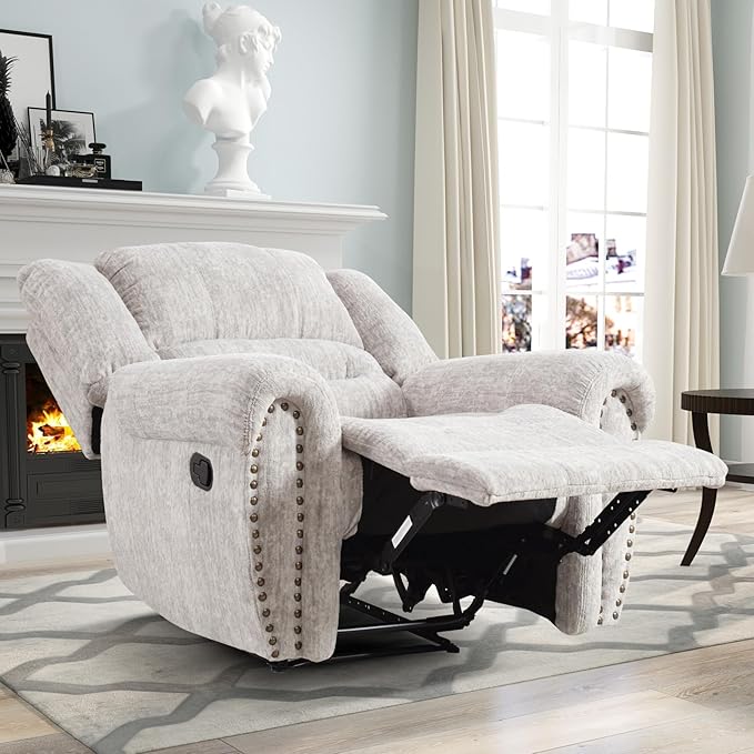 CANMOV Manual Recliner Chair Set of 2, Classic and Traditional Manual Recliner Chair with Comfortable Arms and Back Single Sofa for Living Room, White Grey-Ruum Studio Home