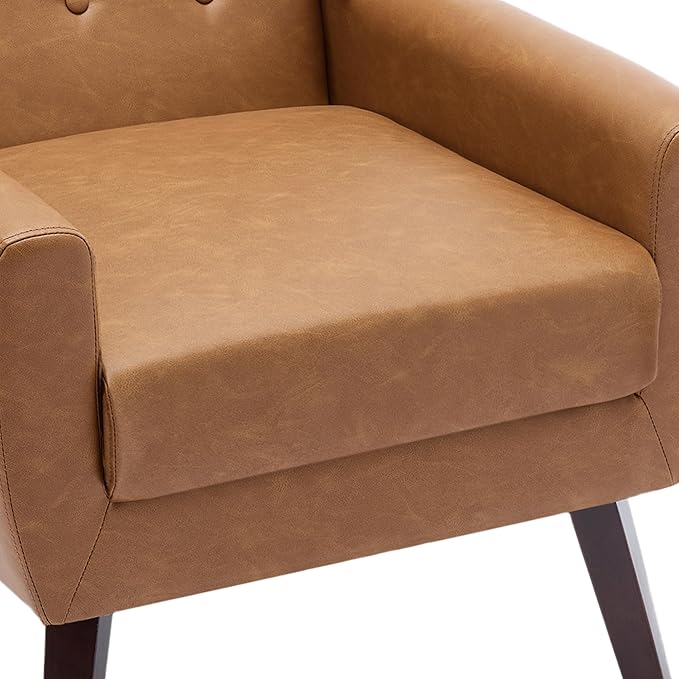 UIXE PU Leather Accent Chairs Set of 2, Modern Arm Club Chair Upholstered Armchair for Living Room, Comfy Single Sofa Seats Button Tufted Reading Seating, Brown-Ruum Studio Home