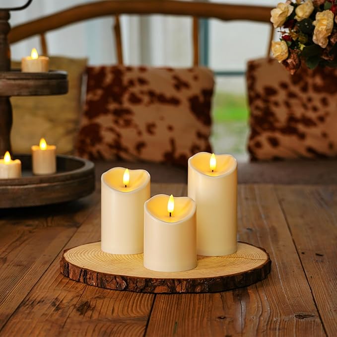 Homemory Rechargeable Flameless Candles, LED Candles, Battery Operated Candles with Remote and Timers, Outdoor Waterproof, Long Lasting, Set of 3-Ruum Studio Home