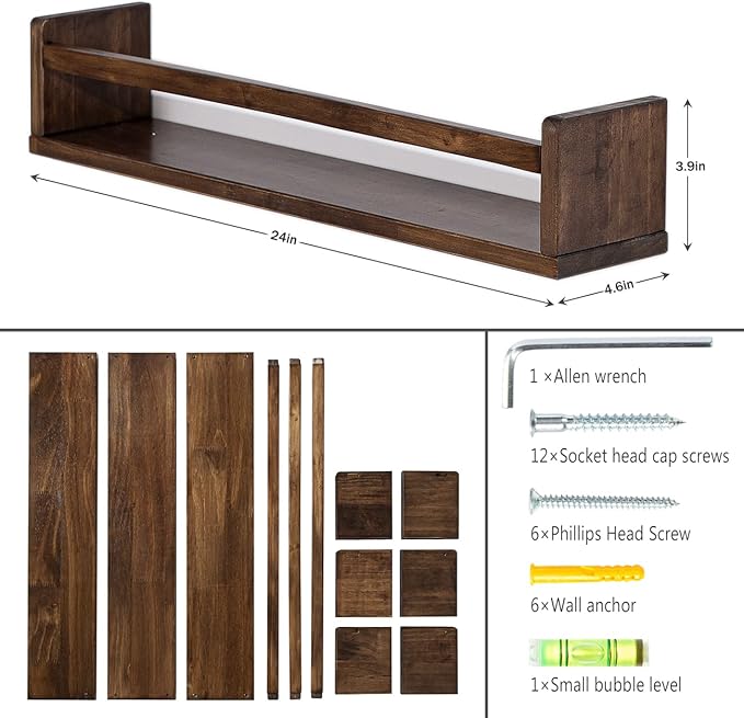 AZSKY Nursery Book Shelves 24 in Set of 3 Walnut Floating Bookshelf for Kids Room Wall Mounted Floating Shelves Solid Nursery Bookshelf Perfect Decor for Kitchen Bedroom Living Room-Ruum Studio Home