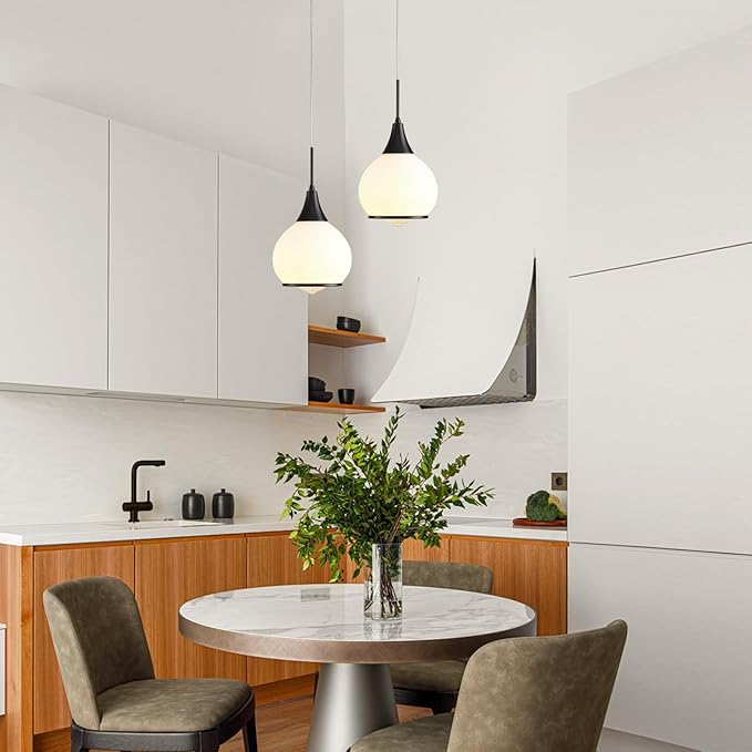 Pendant Light Fixtures Kitchen: Matte Black Farmhouse Island Light with Clear Glass - 6 Inch Mid Century Globe Kitchen Lighting Chandeliers Ceiling for Dining Room-Ruum Studio Home