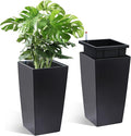 16" Tall Planters Set of 2, Outdoor＆Indoor Black Planter Pots, High Front Porch Planter Pots with Drainage Holes＆Water Level Monitor＆Inner Bucket, Automatic Watering,Black-Ruum Studio Home
