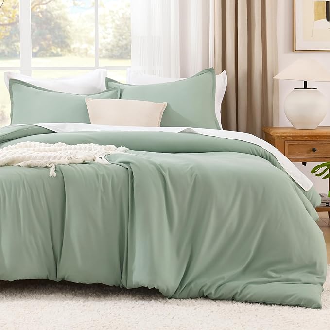 Litanika Comforter Full Size Set Sage Green, 3 Pieces Lightweight Bed Set, Solid Bedding Comforters Sets, Soft All Season Down Alternative Quilt Blanket-Ruum Studio Home