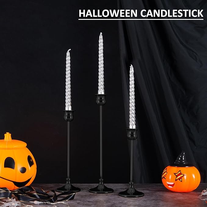 Taper Candle Holder Tall Vintage Metal Candlestick Holders Candle Stick Candelabra for Halloween Thanksgiving Christmas Holiday Wedding (Matt Black, 1 Set (3 pcs))-Ruum Studio Home