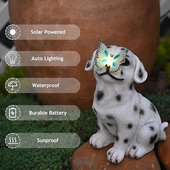Dog Garden Figurines Outdoor Decor Solar Statue with LED Lights for Patio Lawn Yard Art Decoration Housewarming Garden Gift-Ruum Studio Home