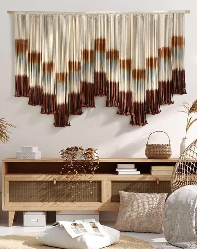 Flber Macrame Wall Hanging Tie-Dye Geometric Decor Large Scale Wall Art Statement Bohemian Yarn Tapestry Home Wall Decor 59''W*35''L-Ruum Studio Home