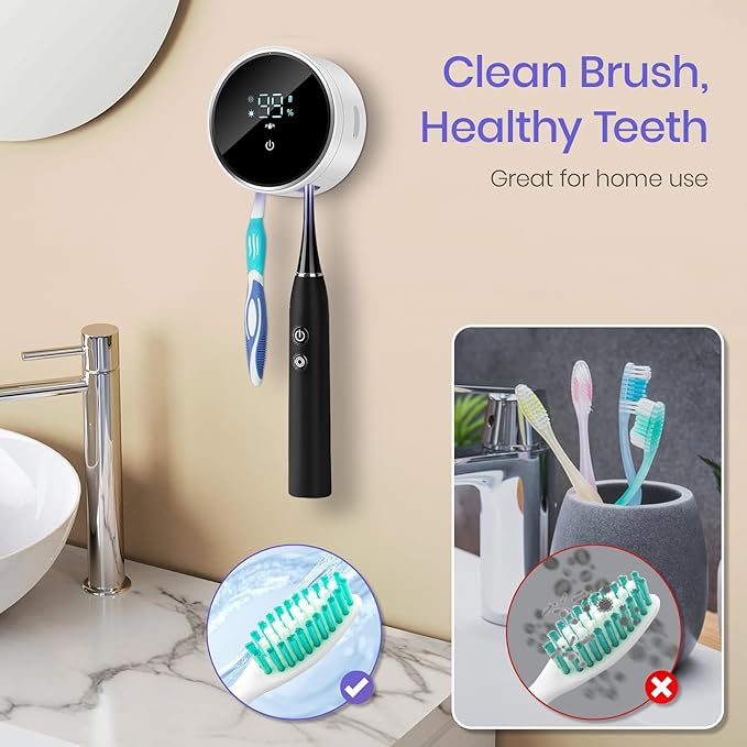 Toothbrush Holder and Cleaner for Bathroom,Minimalist Desktop and Wall Mounted Electric Toothbrush Razor Holder, Automatic Open Close Cover, Clean, Dry for Home Business Travel-Ruum Studio Home