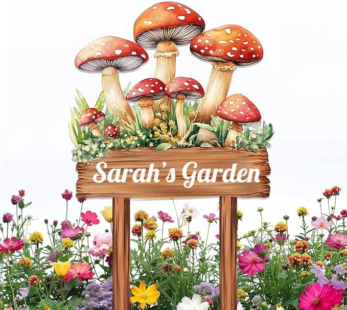 Personalized Mushroom Metal Sign with Stake,Custom Gardener Family Name Signs Outdoor Decor,Customized Flower Gardening Housewarming Gifts,Flowers Plaques for Patio Lawn Porch Backyard Farmhouse-Ruum Studio Home