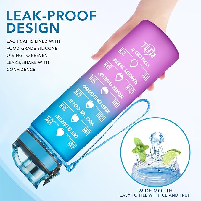 Enerbone Water Bottle, Leakproof BPA & Toxic Free, Motivational Water Bottle with Times to Drink and Straw, Fitness Sports Water Bottle with Strap for Office, Gym, Outdoor Sports-Ruum Studio Home