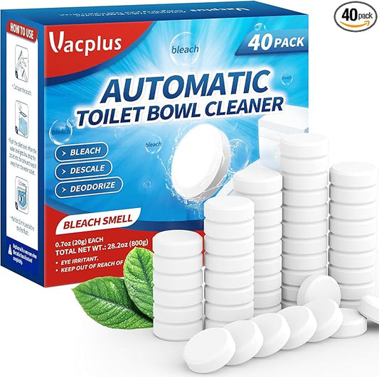 Vacplus Toilet Bowl Cleaner Tablets 40 PACK, Automatic Cleaners with Bleach, Slow-Releasing Toilet Tank Cleaners for Deodorizing & Descaling, Household Toilet Cleaners against Tough Stains-Ruum Studio Home