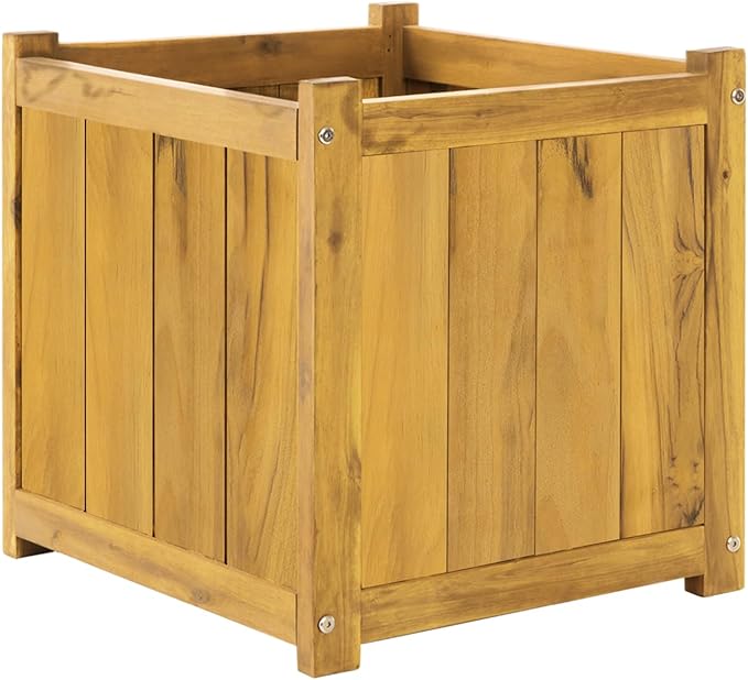 IDZO Acacia Wood Flower Planter Box for Outdoor Plants, 1pc Wooden Raised Garden Bed with Handles, Drainage Holes, Ideal for Garden and Home Décor, Golden Teak-Ruum Studio Home