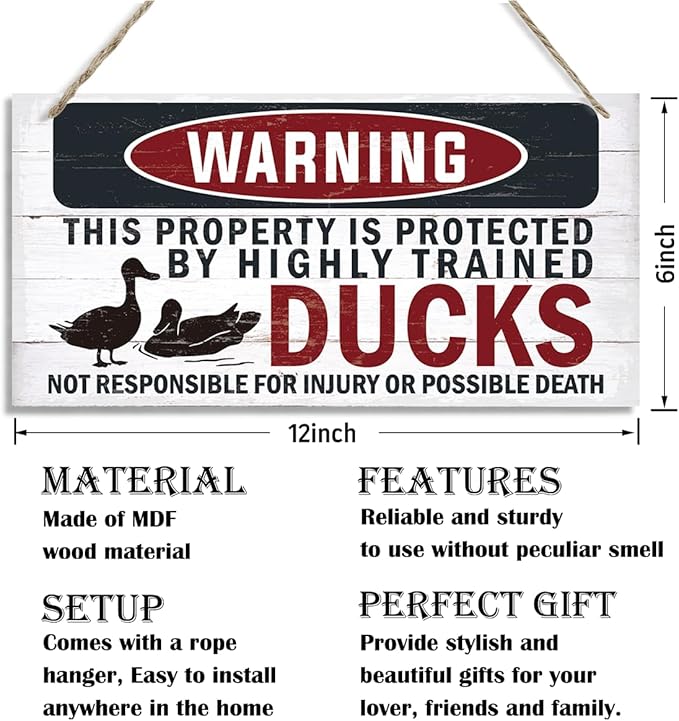 Funny Warning Signs, The Property is Protected By Highly Trained Ducks Sign, Decorative Wood Hanging Wood Plaque, Outdoor Warning Sign, Farm Yard Decor, Door Sign, Farmhouse Home Wall Decor-Ruum Studio Home