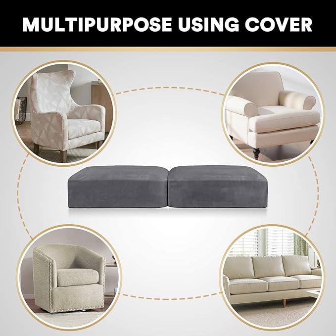 PrinceDeco Velvet Couch Cushion Cover Soft Stretch Cushion Slipcover for Chair Loveseat Sofa Cushion Furniture Protector Seat Cushion Sofa Cover (2 Piece Large Sofa Cushion Covers, Grey)-Ruum Studio Home