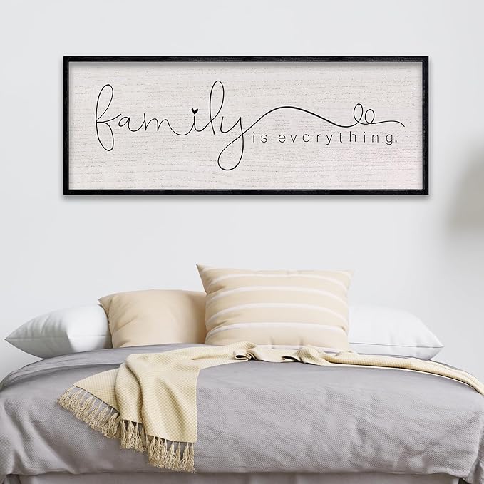 LuZhiQiang Family is Everything Sign Wall Decor 40"x15" Warm Home Sign Wall Art for Entryway Large Hanging Wood Framed (Black)-Ruum Studio Home