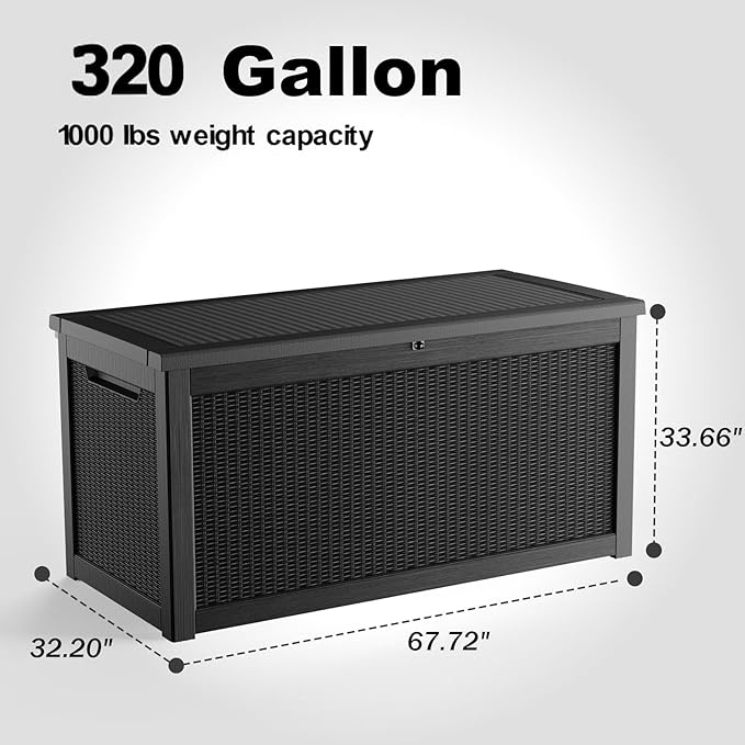 320 Gallon Deck Box Waterproof, UV Resistant Resin Outdoor Storage Box with Hydraulic Rod, Lockable Design and Enhanced Durability for Patio, Garden, and Poolside Use-Ruum Studio Home