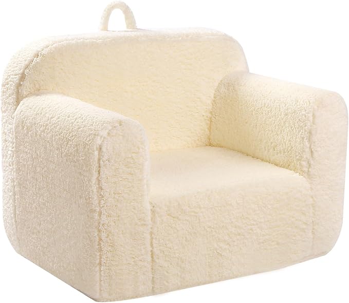 Kids Snuggly-Soft Sherpa Chair, Cuddly Toddler Foam Chair for Boys and Girls, Cream-Ruum Studio Home