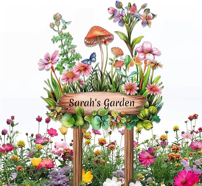 Personalized Mushroom Metal Sign with Stake,Custom Gardener Last Name Signs Outdoor Decoration,Customized Flowers Garden Accessories Decor for Grandma,Butterfly Plaques for Patio Lawn Porch Backyard-Ruum Studio Home
