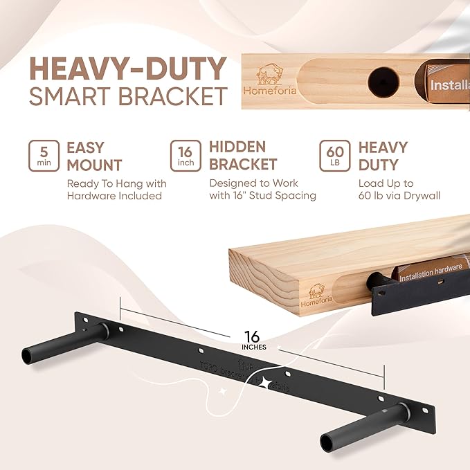 Homeforia Walnut 36 inch Floating Shelf, High End Solid Real Wood 36inch Large Shelves for Bathroom Wall, Dark Brown 36 inches Long Floating Shelves, Heavy Duty Bracket, 36 X 6.5 X 1.75 inch, Set of 2
