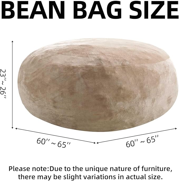 Bean Bag Chair 5Ft, Memory Foam Filled, Large Beanbag Chairs for Adults and Teens, Soft Sofa with Removable Flannel Cover, Round Couch for Living Room Bedroom College Dorm (Apricot, 5FT-60×60"×24")-Ruum Studio Home