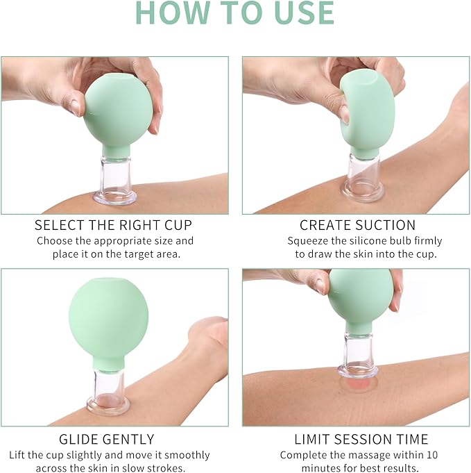 Meifuly Facial Cupping Set, 4 PCS Silicone Vacuum Suction Face Massage Cups, Skin Tightening Kit for Eyes, Face and Body (Green)-Ruum Studio Home