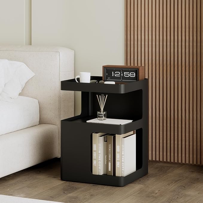 Modern Side Table,Small end Tables for Small Spaces,Black Metal nightstand,Bedside Tables,Accent Table with Storage for Couch, Bedroom,Living Room.No Assembly Required-Ruum Studio Home