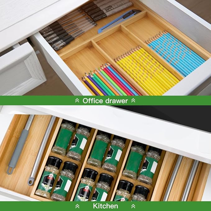 VaeFae Premium Bamboo Drawer Organizer, Expandable Silverware Drawer Organizer, Cutlery Tray with Dividers for Kitchen Utensils (Natural, Large)-Ruum Studio Home