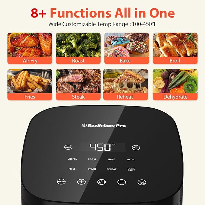 Air Fryer, Beelicious 8-in-1 Smart Compact 4QT Air Fryers, with Viewing Window, Shake Reminder, 450°F Digital Airfryer with Flavor-Lock Tech, Dishwasher-Safe & Nonstick, Fit for 1-3 People, Black-Ruum Studio Home