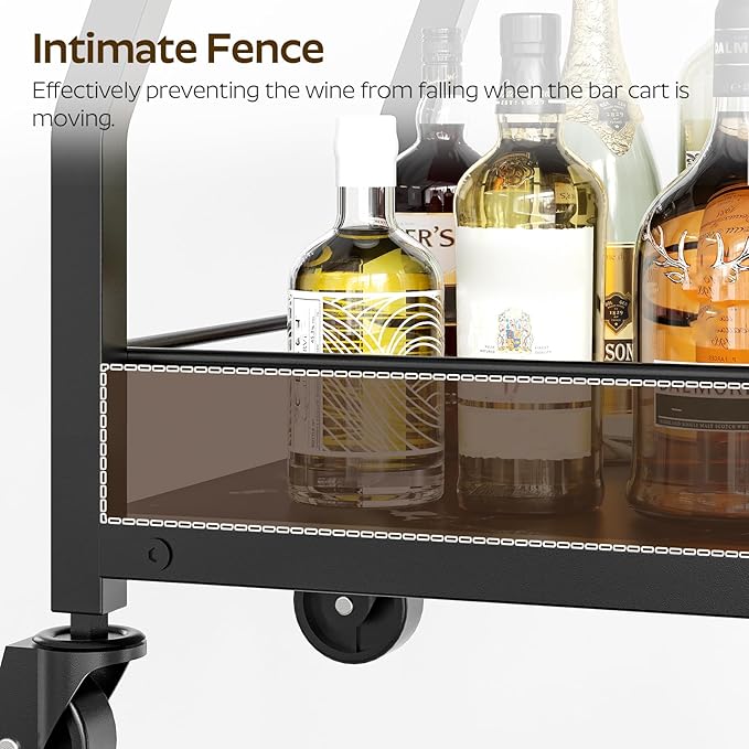 Bar Cart, Bar Cart for The Home, Small Bar Cart on Wheels, Beverage Cart, Home Bar Serving Cart with Glass Holder, Drink Cart for Bar, Kitchen, Dining, Marble Black and Black BC03BM-Ruum Studio Home