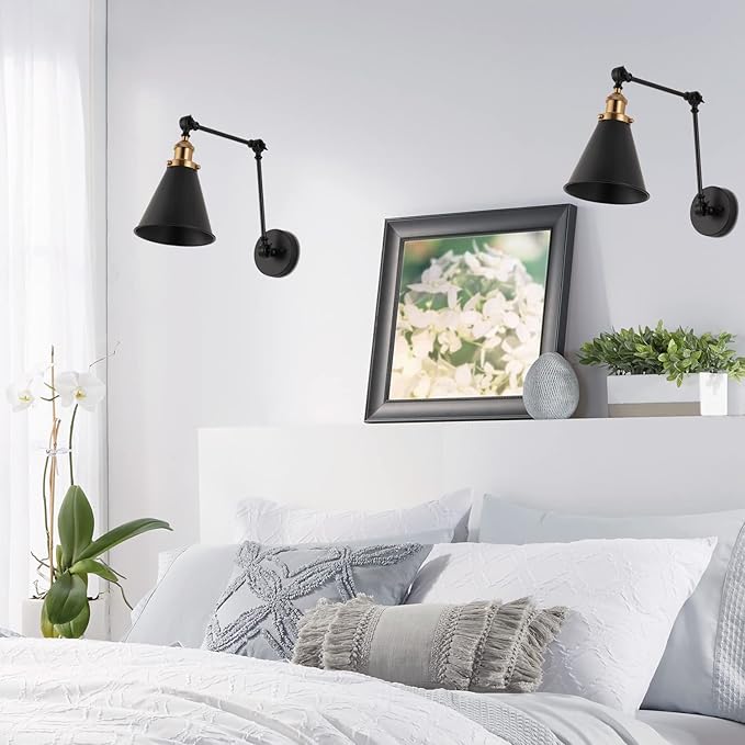 JONATHAN Y JYL7462A-SET2 Rover 7" Farmhouse Industrial Adjustable Arm Metal LED Wall Sconce Rustic Bohemian 2700K 4W Bulb for Entryway Lobby Kitchen Bathroom Bedroom Hallway, Black (Set of 2)-Ruum Studio Home