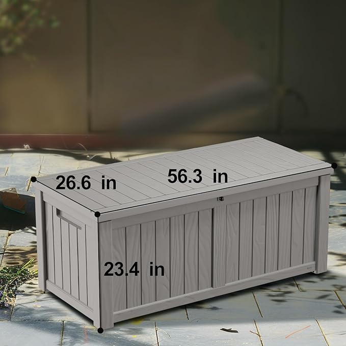 120 Gallon Deck Box,Resin Outdoor Storage Box with Lockable for Patio Furniture, Pool Accessories, Garden Tools Waterproof Outside Storage Box, Grey-Ruum Studio Home