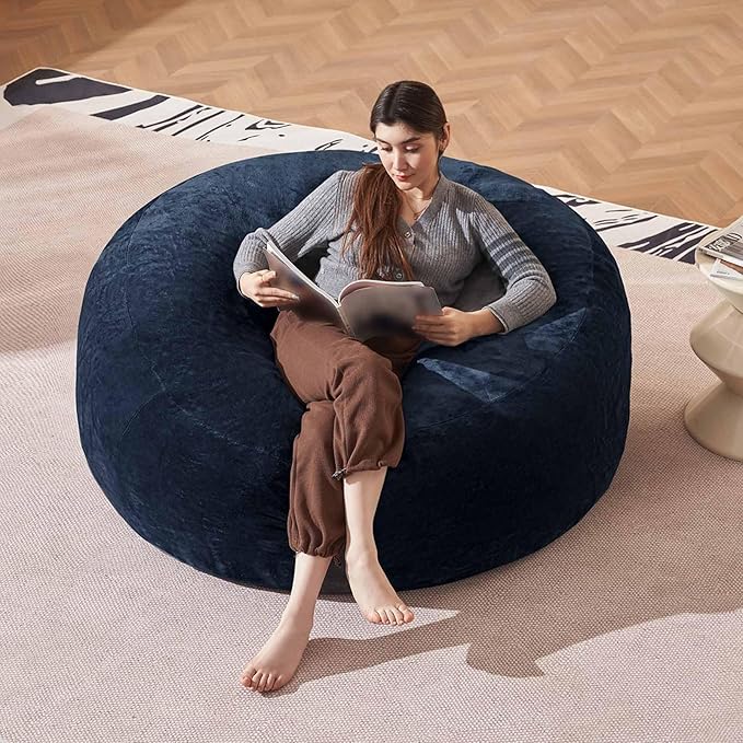 Bean Bag Chair 4Ft, Memory Foam Filled, Large Beanbag Chairs for Adults and Teens, Soft Sofa with Removable Flannel Cover, Round Couch for Living Room Bedroom College Dorm (Blue, 4FT-47×47"×24")-Ruum Studio Home