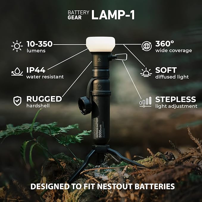 ELECOM NESTOUT Outdoor Camping LED Lantern w/ Mini Tripod, Dimmable USB Powered Soft LED Light, IP44 Water Dust Resistant, 10-350 Lumen, Portable Lamp for NESTOUT Power Bank, Black (LAMP-1)-Ruum Studio Home
