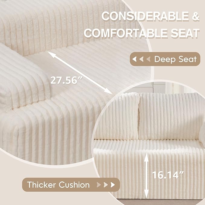 Hobestluk Modular Sectional Sofa Couches 108" L-Shape Couch 3 Seat Modular Sofa Memory Foam Sectional Couches for Living Room, Boneless Couch with Oversized Chaise (White, Right Facing)-Ruum Studio Home