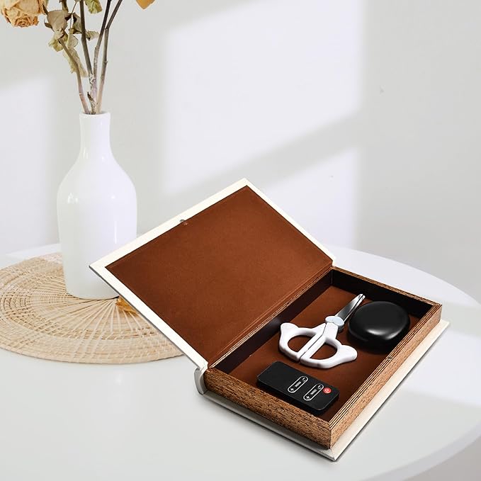 Decorative White Faux Leather Wooden Book Box for Home Decor, Cafe Table, and Bookshelf - Fashion Storage Box (YD-C105 L+S)-Ruum Studio Home