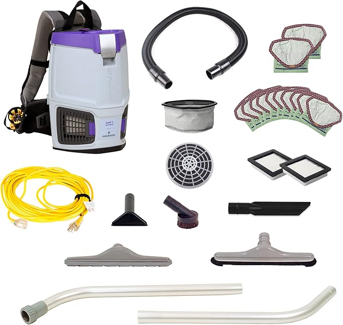 ProTeam GoFit 3 Commercial Backpack Vacuum with Restaurant Tool Kit, 3 qt, Corded-Ruum Studio Home