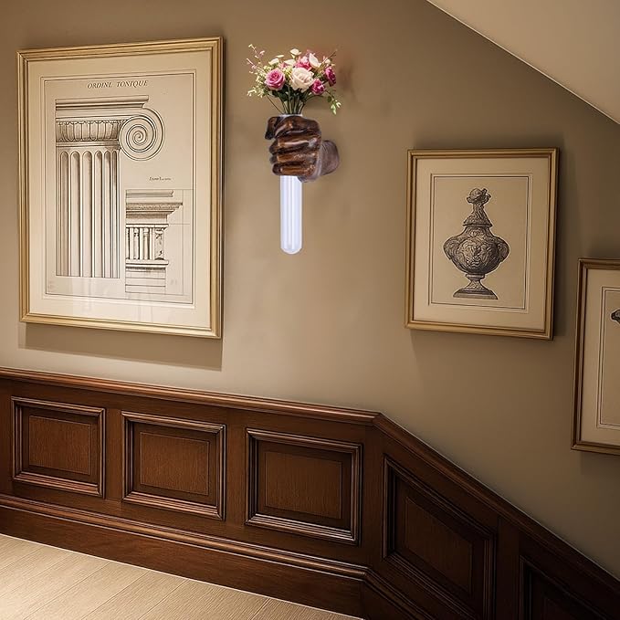 Vintage Wall Sculptures, Hand Vases Home Decor, Wall Mount Art Sculpture, Unique Wall Art Statue, Funky Flower Vase Decorations, Modern Eclectic Hanging Decor,Glass Test Tube Vase-Ruum Studio Home