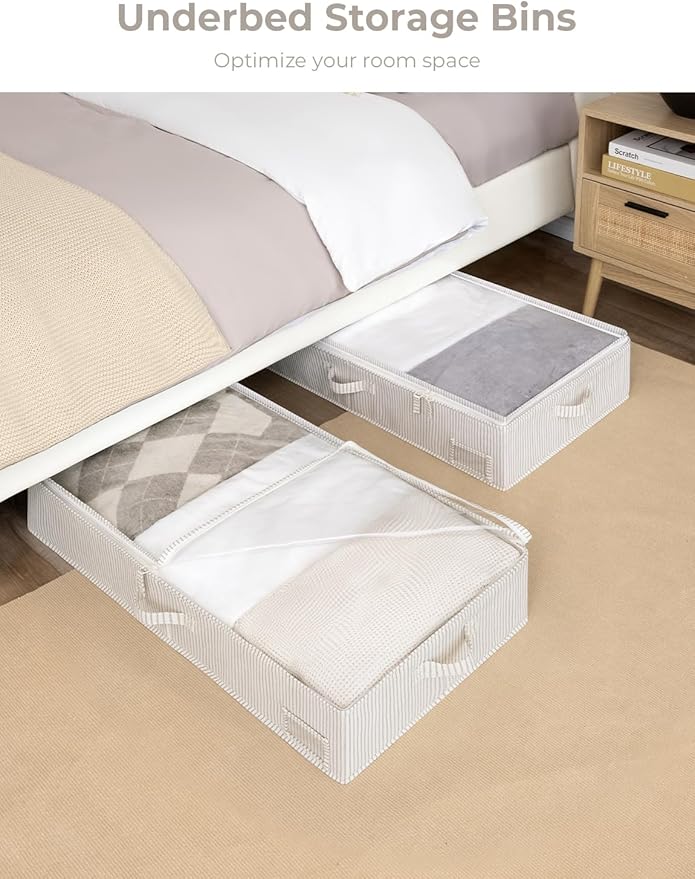 StorageWorks Large Under Bed Storage Containers with Handles and Label Holder, 2 Pack Ultra-thick Fabric Underbed Bins, Closet Organizer for Clothes, Blankets, Sweater-Ruum Studio Home