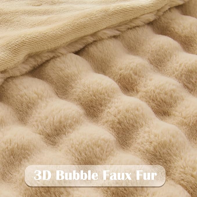 NEWCOSPLAY Faux Fur Throw Blanket Brown Bubble Blanket Thick Warm Soft for Couch Sofa Bed 550GSM (Brown, Throw(50"x60"))-Ruum Studio Home