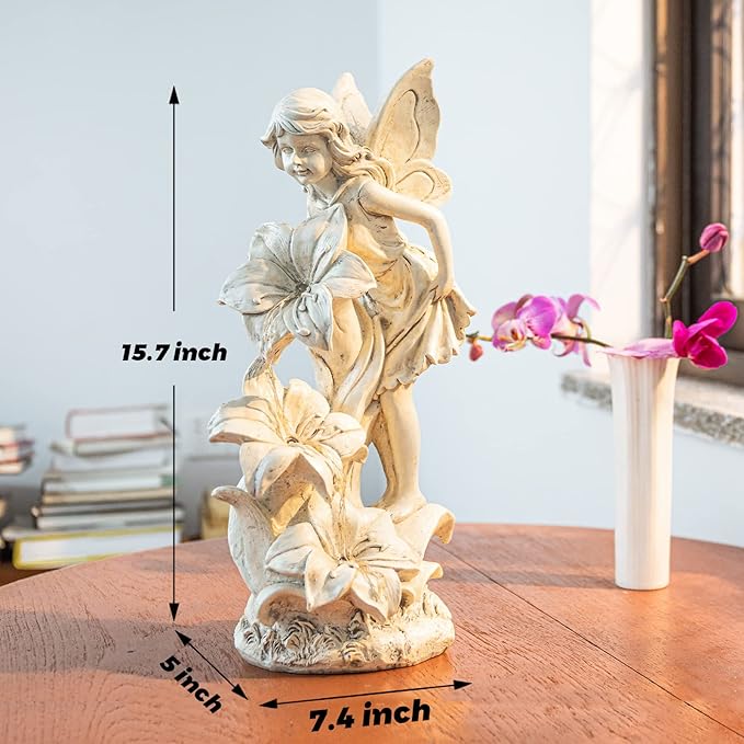 Angel Garden Statue Outdoor, Solar Powered Resin Garden Sculptures Fairy Angel Statues Waterproof LED Lights Yard Art Decorations for Outside Patio Lawn Ornament Gardening Gifts-Ruum Studio Home