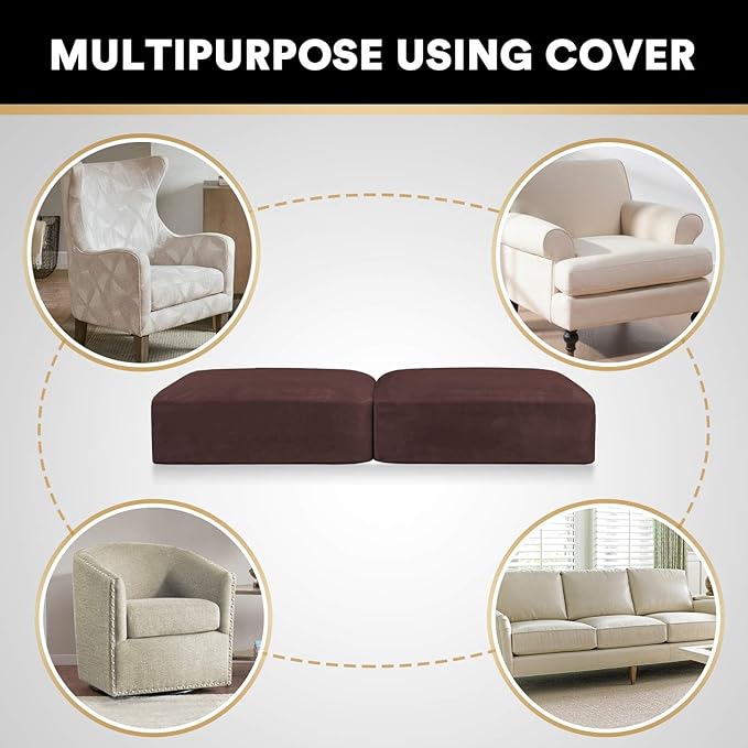 PrinceDeco Velvet Couch Cushion Cover Soft Stretch Cushion Slipcover for Chair Loveseat Sofa Cushion Furniture Protector Seat Cushion Sofa Cover (2 Piece Large Sofa Cushion Covers, Brown)-Ruum Studio Home