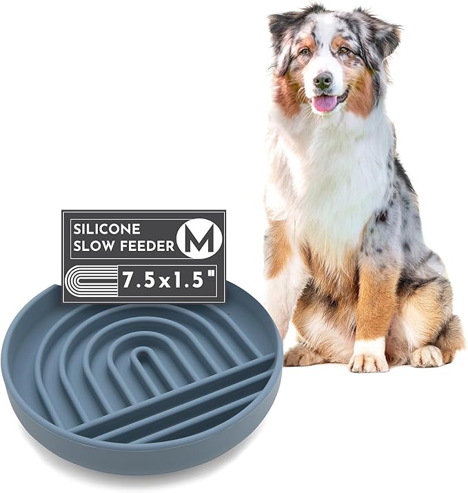 The Slowdown Bowl Silicone Slow Feeder for Dogs & Puppies, Slow Eating, Modern Lick Mat Design, Reduces Gulping, Fits 2 Cups 7.5” Across x 1.5” Tall, Mealtime Challenge, Medium-Ocean-Ruum Studio Home