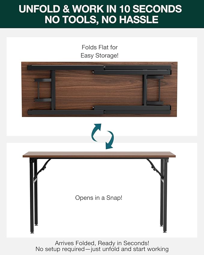 Frylr Small Folding Computer Desk – Portable 55.1 Inch Foldable Laptop Table, Collapsible and Compact for Easy and Fast Setup, Lightweight for Small Spaces, Home Craft and Study Use, Dark Walnut-Ruum Studio Home