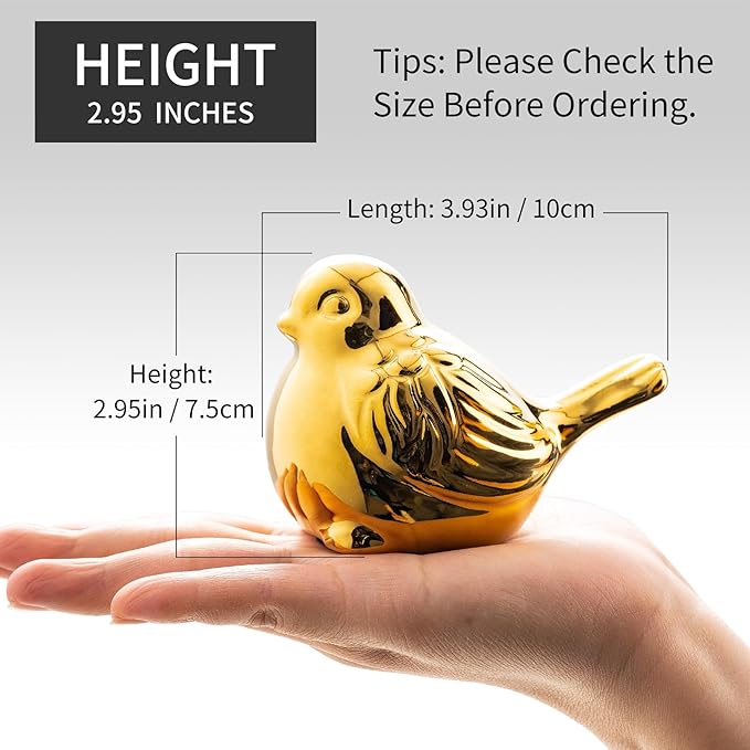 Set of 2 Small Birds Statues Gold Home Decor Modern Boho Style Figurine Decorative Ornaments for Living Room, Bedroom, Office Desktop, Cabinets, Shelf-Ruum Studio Home