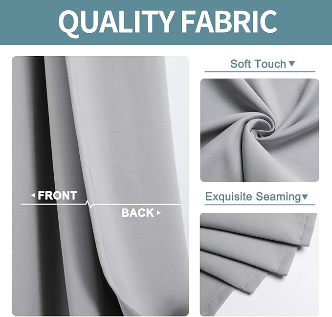 ChrisDowa Grommet Blackout Curtains for Bedroom and Living Room - 2 Panels Set Thermal Insulated Room Darkening Curtains (Light Grey, 42W x 63L)-Ruum Studio Home