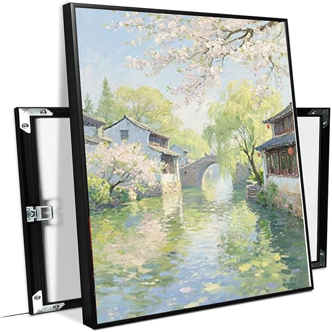 Small bridge stream house Jiangnan style landscape poster suitable for living room bedroom office natural oil painting poster-Ruum Studio Home