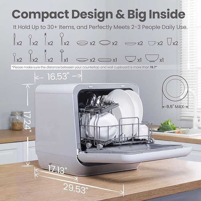 COMFEE' Portable Dishwasher Countertop with 5L Built-in Water Tank, No Hookup Needed, 6 Programs, 360° Dual Spray, 192℉ High-Temp& Air-Dry Function, Mini Dishwasher for RVs, White-Ruum Studio Home